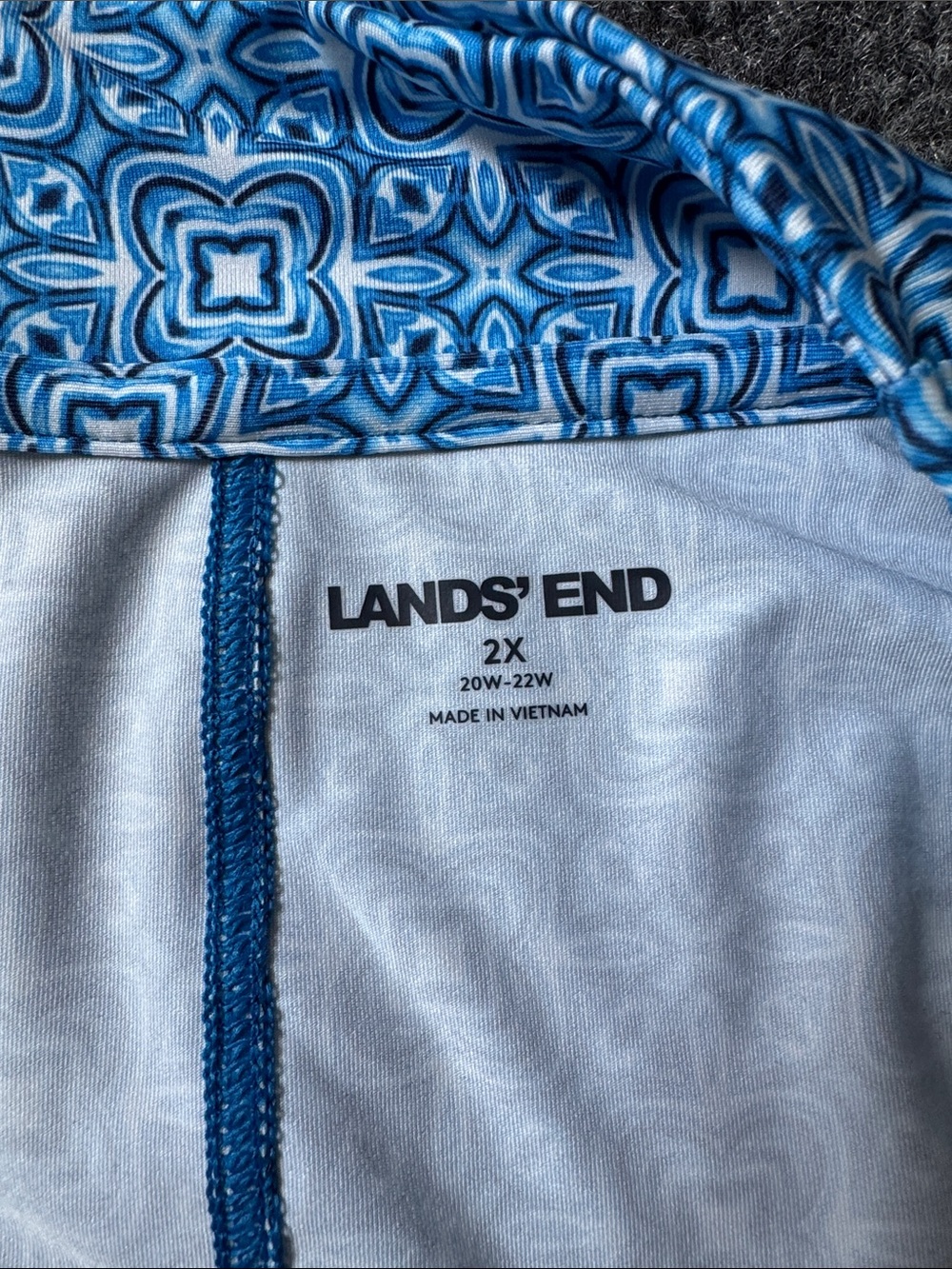 Lands’ End Open Front Swim Cover-Up Cardigan Plus Size 2X Blue Geometric UPF EUC - Picture 9 of 10